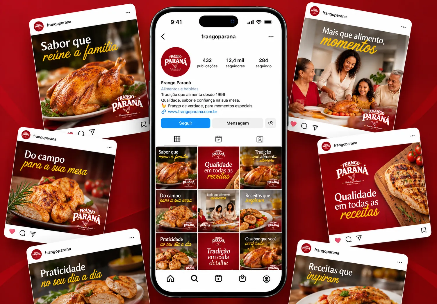 Perfil da Frango Paraná no Instagram com publicações sobre sabor, família e tradição